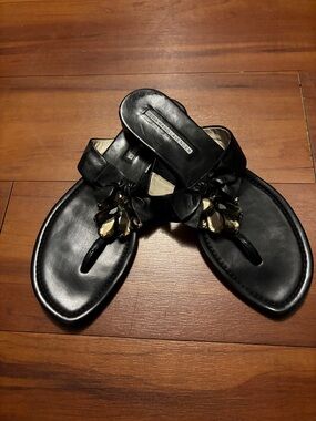 Vera Wang Lavender Label Black Jeweled Thong Sandals - Sz 7.5 M